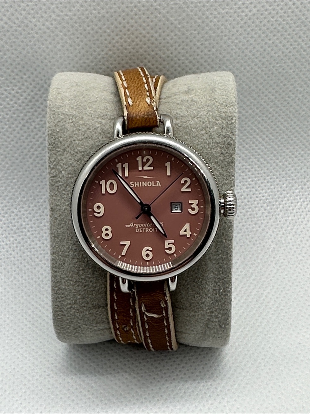 Shinola The Birdy Watch Double Wrap Leather Strap 34mm Rose Dial Stainless Case